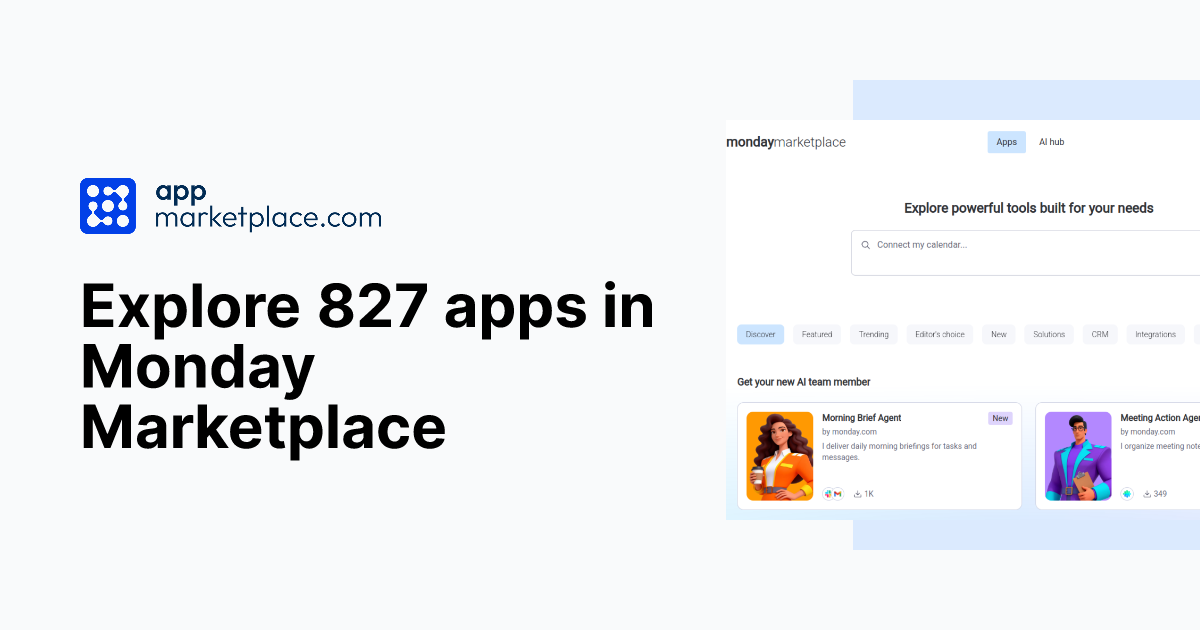 Explore 827 apps in Monday Marketplace